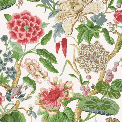 Thibaut Hill Garden Wallpaper in Coral and Green